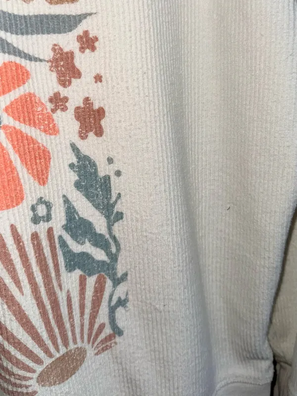 Maurices Corded Multi Floral Sweatshirt White Pullover Crew Neck - Image 5