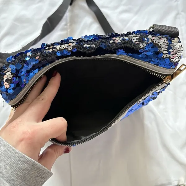 NWT Sasha‎ New York Blue Silver Sequin Crossbody Purse Strap Black Club Party - Image 5