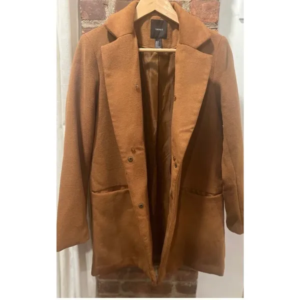 Womens Fall Minimalist Tan Dress Coat Jacket M Forever21 - Image 9