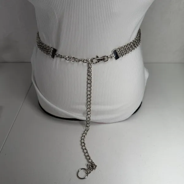 Vintage OS Chain Belt Silver Multi-Strand Boho Adjustable Y2K Accessory - Image 4