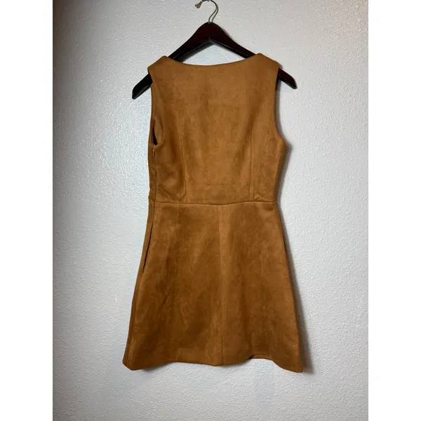 NWT COMMENSE Suede V-Neck Sleeveless Mini Dress Light Brown XS - Image 4