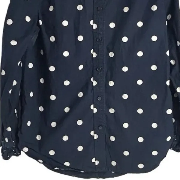 J. Crew Women's Size 6 Blue Polka Dot Ruffle‎ Neck Button-Up Shirt - Image 9