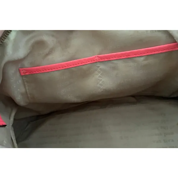 Kate Spade Coral Pink Canvas Purse Satchel Storybook Lining - Image 10