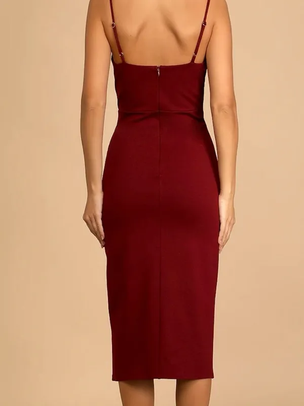 Lulu's Burgundy Midi Pencil Skirt with Front Slit - Image 3
