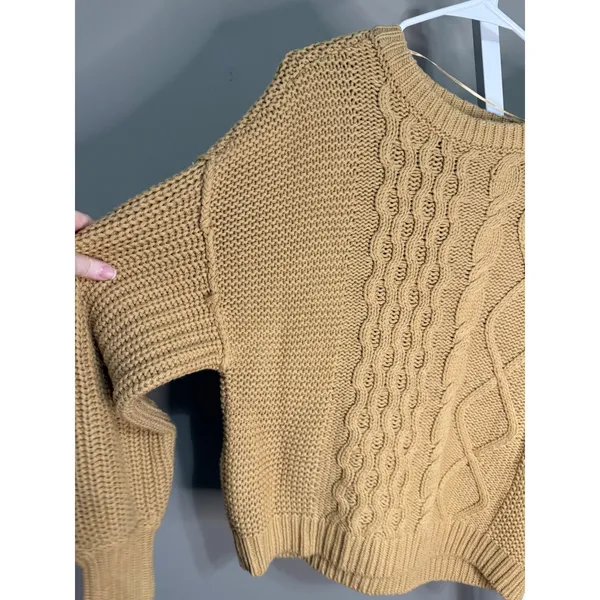 Free People Dream Cable Knit Oversized Sweater Camel NWT Size S‎ Crewneck - Image 11