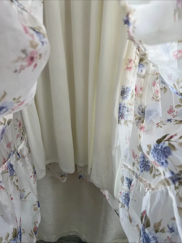 Floral Chiffon Flounce Sleeve Shirred Midi Dress Medium - Image 11