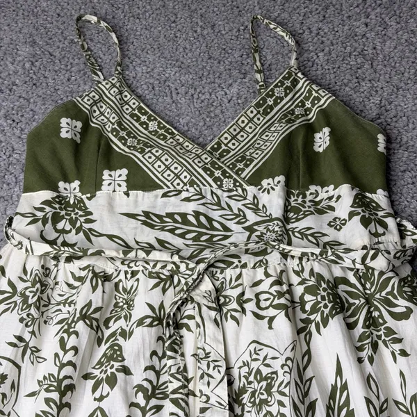 Speed Control New York Olive Green Floral Cotton Tiered Maxi Dress Womens Medium - Image 2