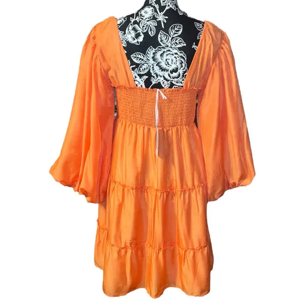 Beyond Words Fire Voile Puff Sleeve Mini Dress Size L - Image 3