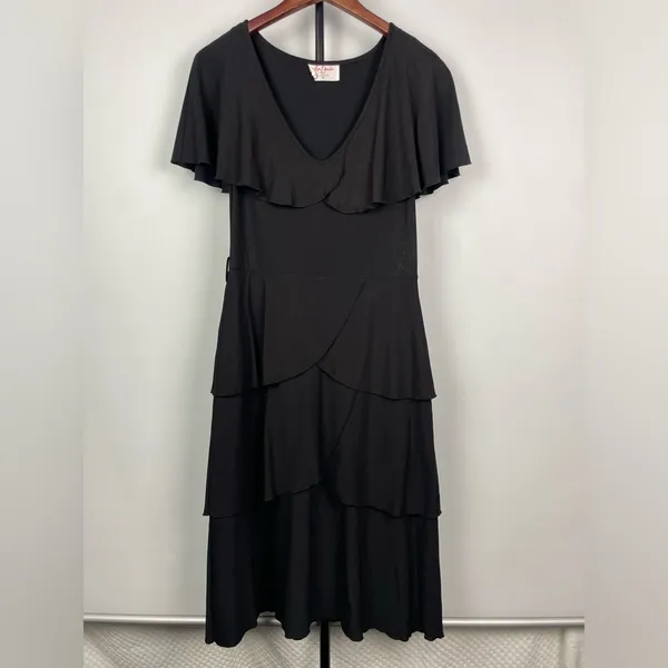Leona Edmiston Frocks Black Tiered Ruffle Layered‎ Short Sleeve Dress - Image 6
