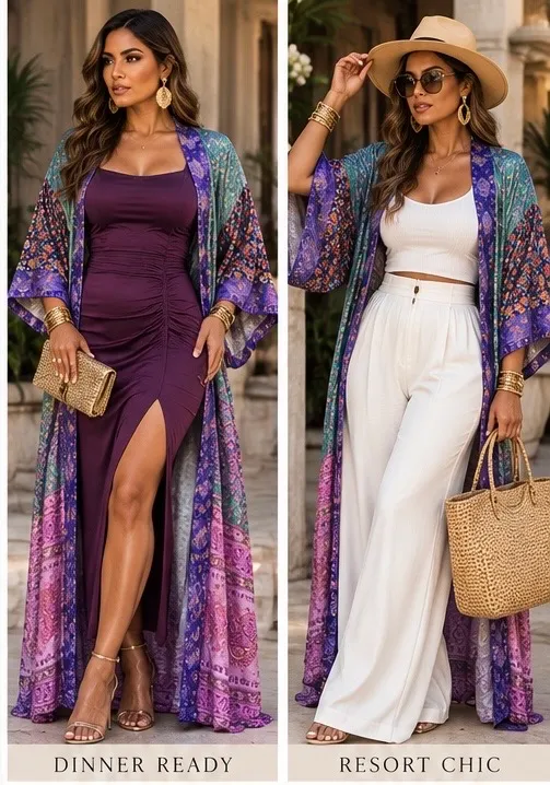 Indian silk Sari Kimono Robe Purple - Image 8