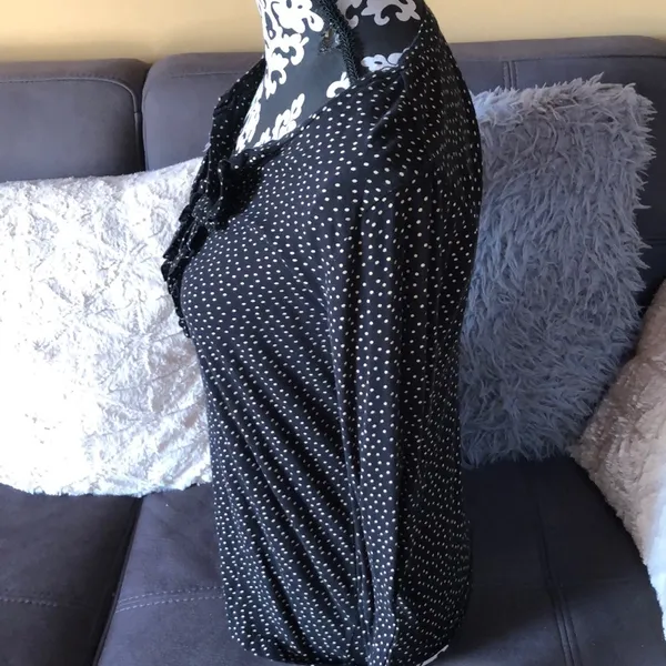 ANN TAYLOR LOFT Black Polkadot Long Sleeve Top S - Image 3