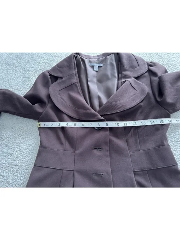 Apt. 9 Collared V-Neck Three Button Peplum Blazer Jacket Brown Size 6 - Image 7