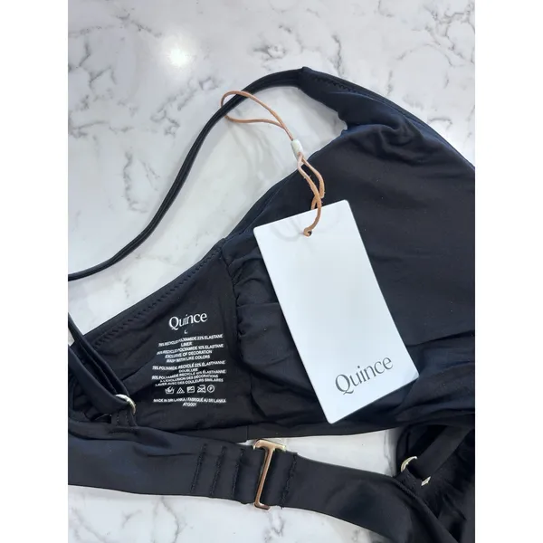 NWT Quince Black Italian V Neck Bikini Top Size Large - Image 5