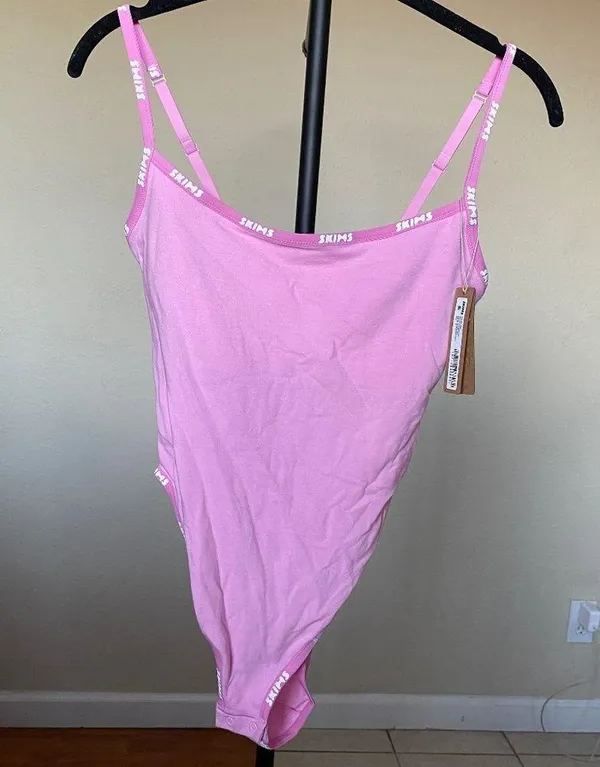 SKIMS NWT  Pink Cotton Logo Bodysuit-Bubble Gum Multi Size S - Image 3