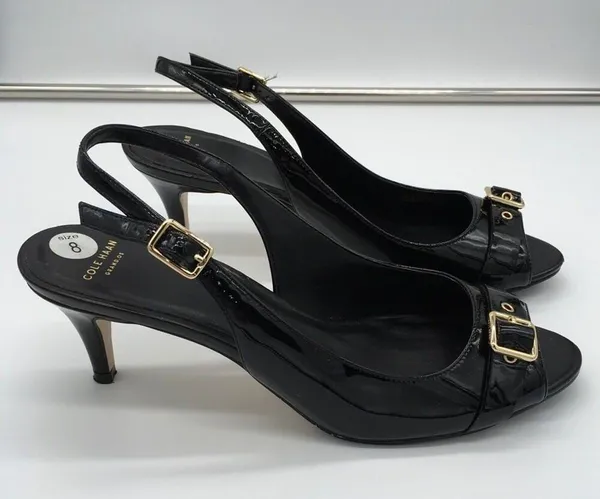 Cole Haan Grand OS Peep Toe Slingback Heel - Black - 8 - Image 4