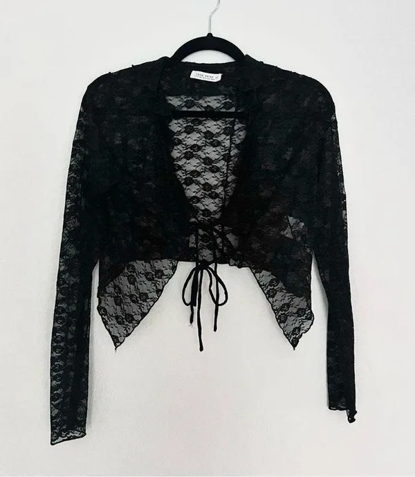 12th Tribe Constance Black Lace Tie Front Top - Image 2