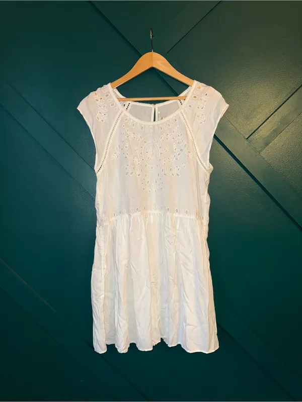 American Eagle Outfitters White Eyelet Embroidered Babydoll Mini Dress Coverup - Image 2