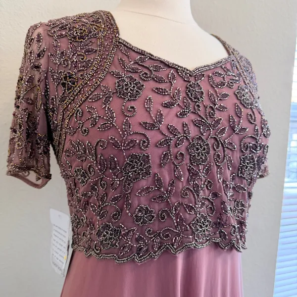 Pisarro Nights Gown Maxi Dress Mauve Pink Womens 8 Beaded Mother of Bride‎ Gala - Image 10
