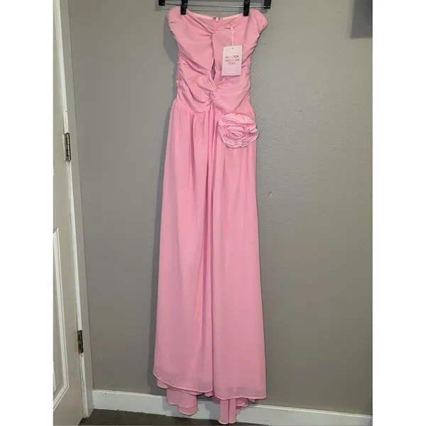 NEW Hello Molly The Rosette Gown Pink High Slit Formal Maxi Dress Womens sz XS 2 - Image 2