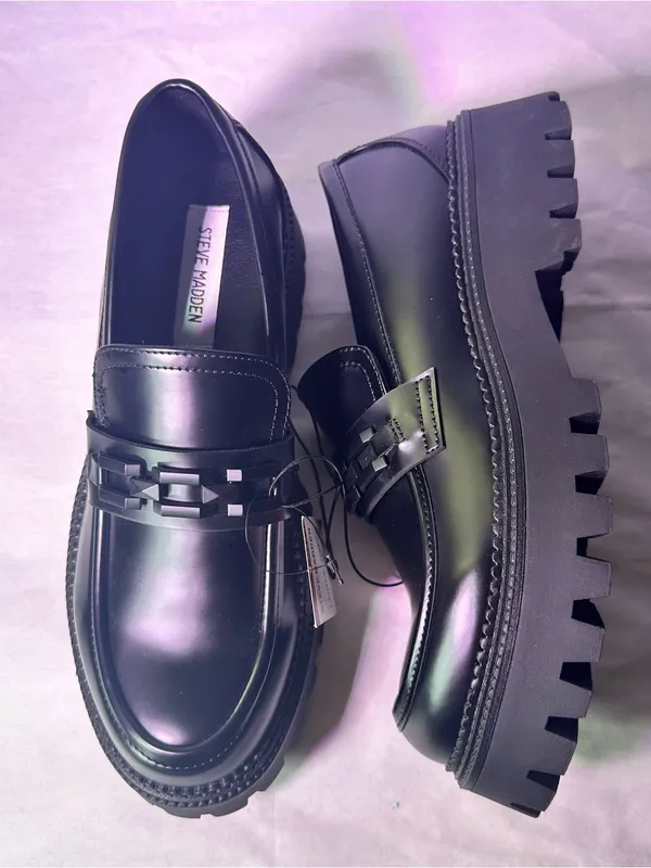 Steve Madden Black Platform Lug Sole Moccasin Loafers - Image 6