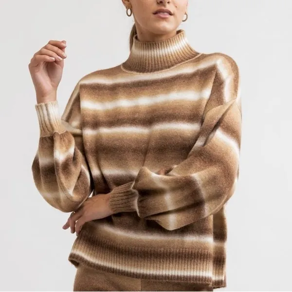 Rhythm Yeni Stripe Knit Oversized Wool Sweater Brown Size XS - Image 2