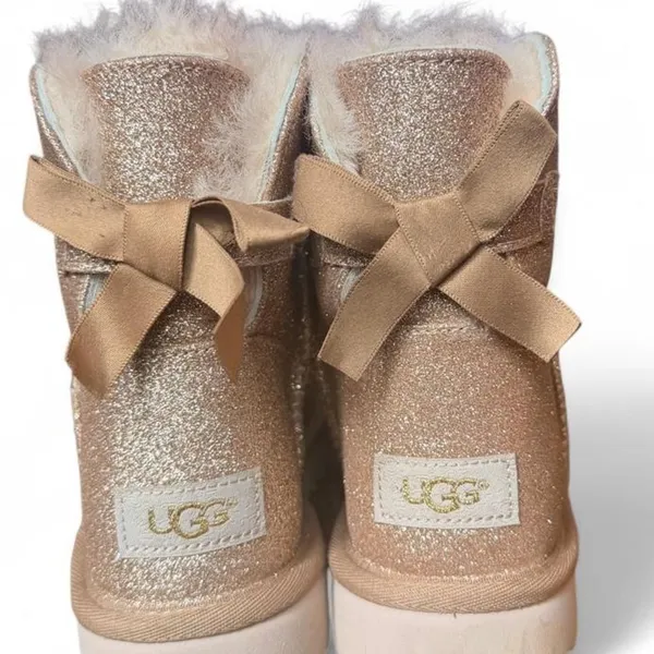 UGG Classic Mini Bailey Bow II Glitter Gold Boots Shearling Women’s Size 7 - Image 7