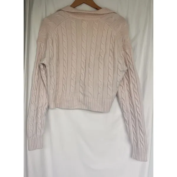 Aritzia Sunday Best Pink Cable Knit Collared Cropped Sweater Prep Merino Wool - Image 3