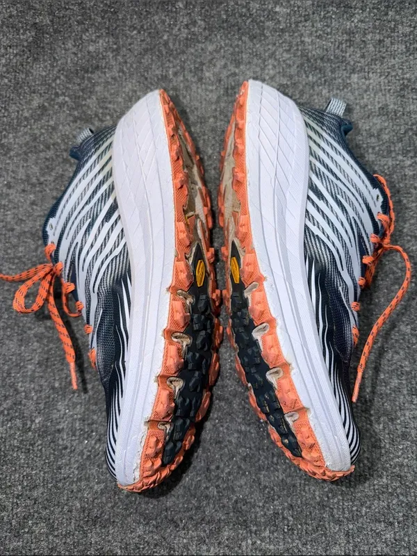 Hoka One One Navy and Orange Speedgoat Trail Sneakers - Image 3