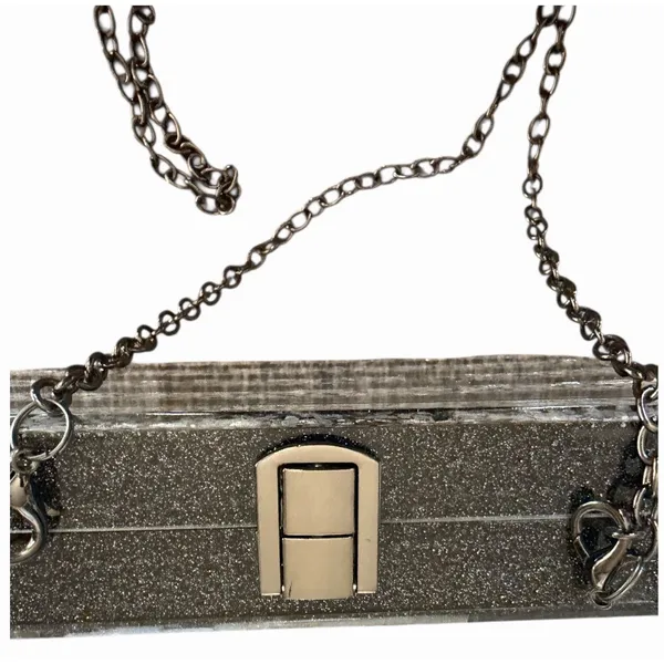 A New Day Black Pearl White Confetti Acrylic Box Clutch Chain Bag - Image 8