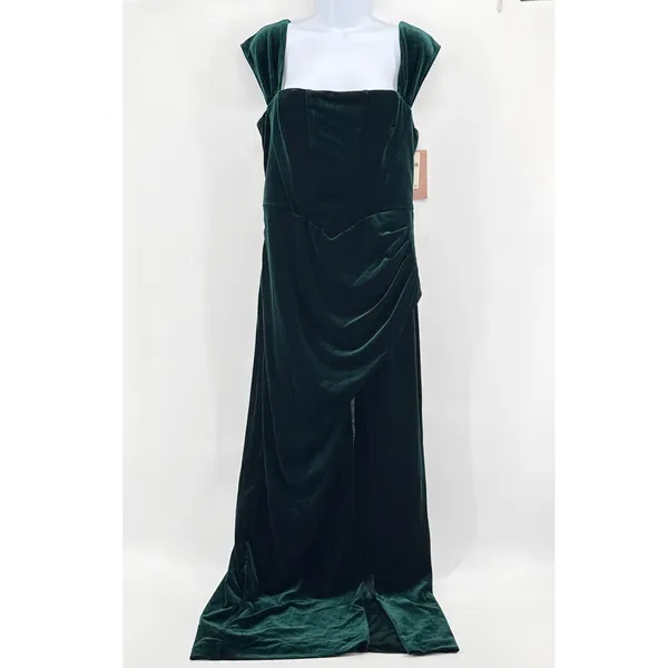 BHLDN Anthropologie Lana NWT Emerald Green Velvet Corset Lace Up Back Gown L NEW - Image 3