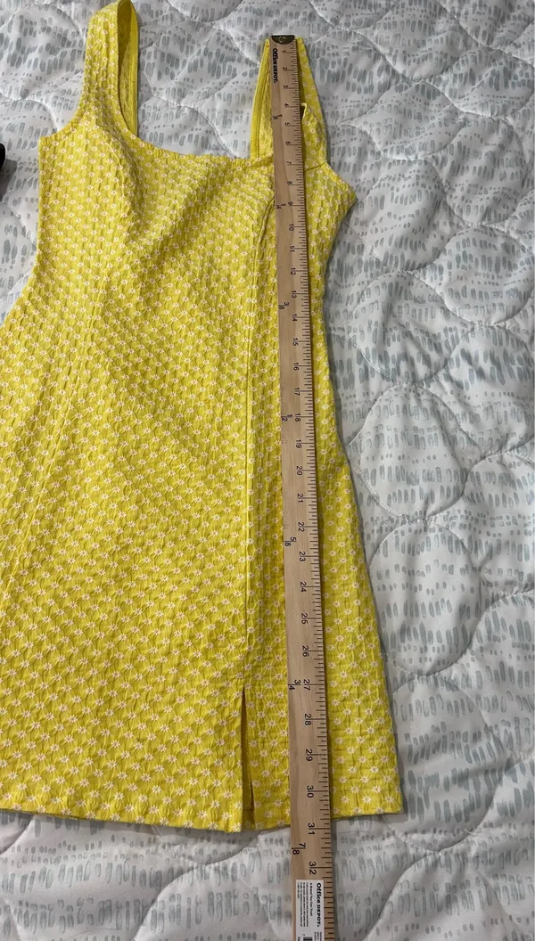 Urban Outfitters Yellow White Floral Textured Square Neck Mini Dress XS - Image 8