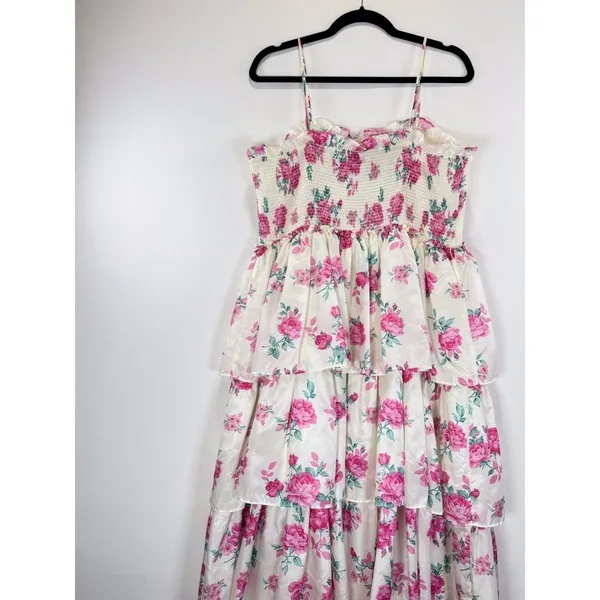 LoveShackFancy Womens Dress Elise Midi Smocked Floral Layered Cottagecore XL - Image 9