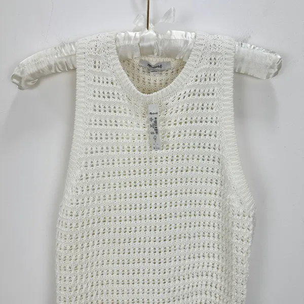 Madewell Crochet Knit Crewneck Sweater Tank Cotton Vest Bright Ivory XS NWT - Image 8