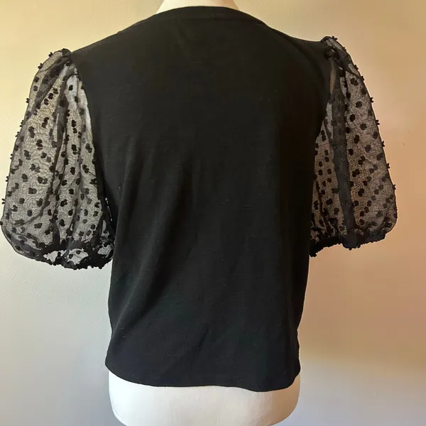 Maeve by Anthropologie Black Peplum Sheer Sleeve Blouse Size Medium - Image 6