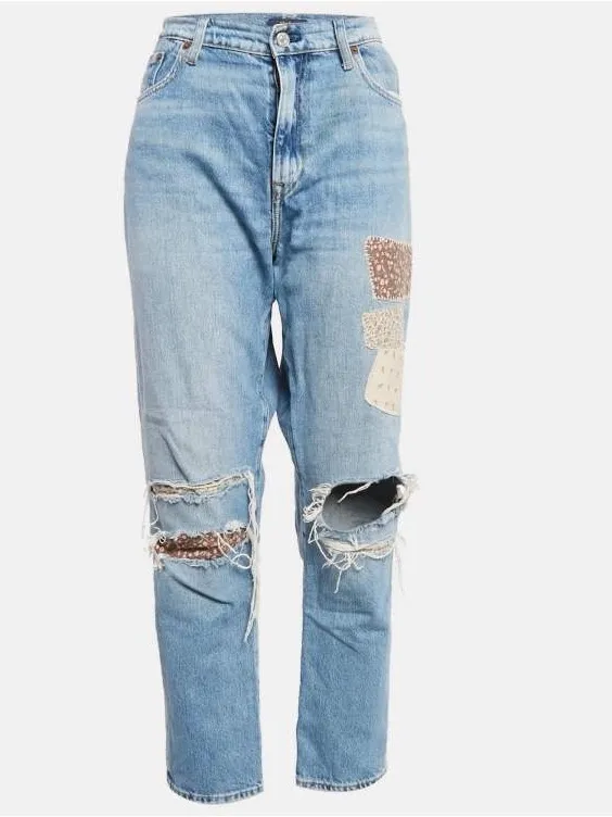 Polo by Ralph Lauren women’s patchwork distress denim slim boyfriend jeans sz 32 - Image 2