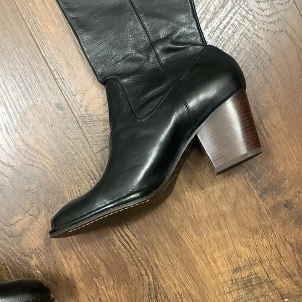 Frye Rory Scrunch Black Leather Knee-High Boots - Image 4