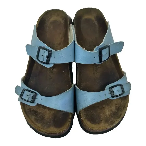 Betula Original Birkenstock 240‎ Light Blue Leather Slide Sandals Size 37 US 6 - Image 3