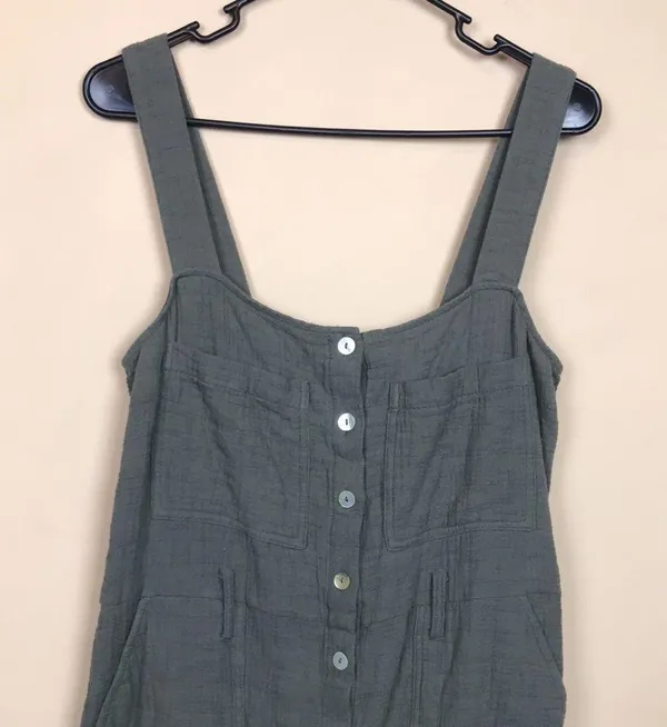Zara Women’s Muslin Mother of Pearl Button-Up Gray Jumpsuit - Image 2