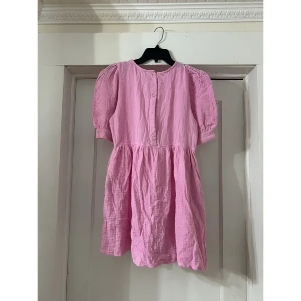 &merci Pink Gauze Mini Babydoll Dress Puff Sleeve Cotton Women’s Small Cottage - Image 5