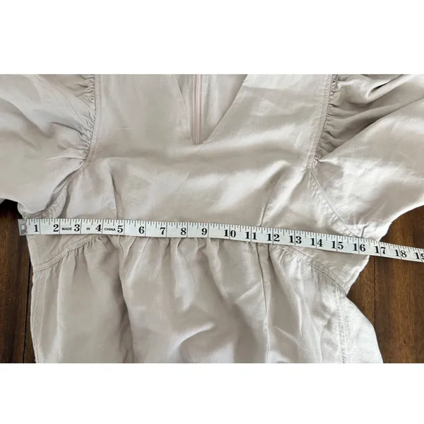 Hunter Bell Linen Blend Midi Dress M Natural Puff Sleeve V Neck Cottagecore - Image 10