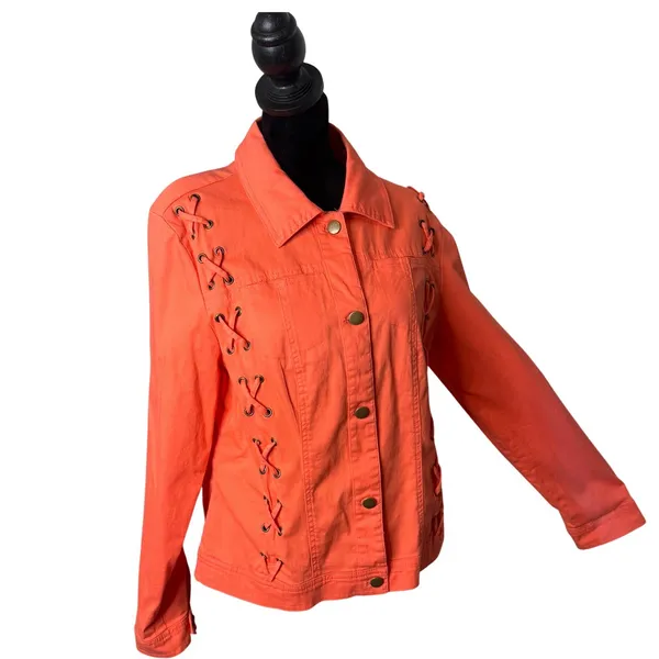 Lace Up Grommet Jacket Womens L Orange‎ Festival Y2K Biker Western Statement - Image 5