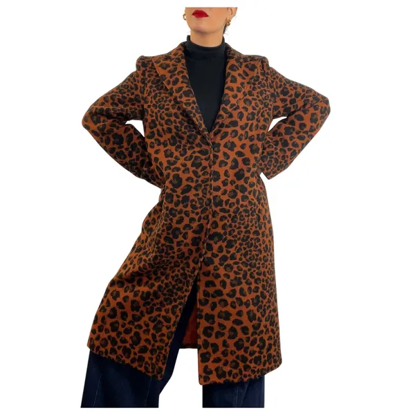 A New Day Leopard Print Long Peacoat Casual Jacket Small Animal Print Oversized - Image 2