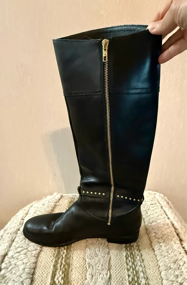 Sperry Top-Sider Black Leather Tall Riding Boots Gold Studded Size 10M - Image 3