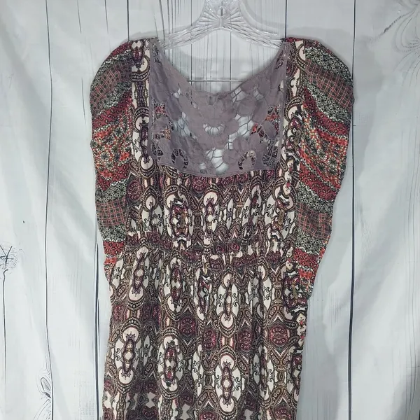 Boho Mixed Print Tunic Peasant Top With Lace Detail - Image 8
