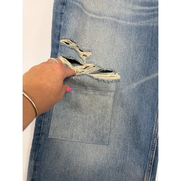 Universal Thread 90s Baggy Jeans size 16 Short Medium Wash Patchwork Distressed - Image 2