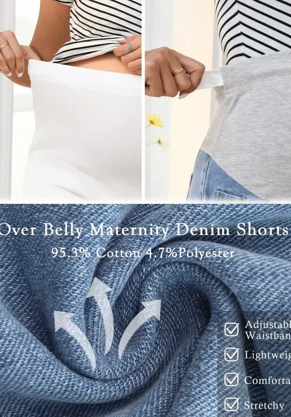 Syyh INSPIRE CHIC Women's Maternity Denim Over Belly High Waist Summer Casual with Pockets Jeans Pregnancy - Image 4