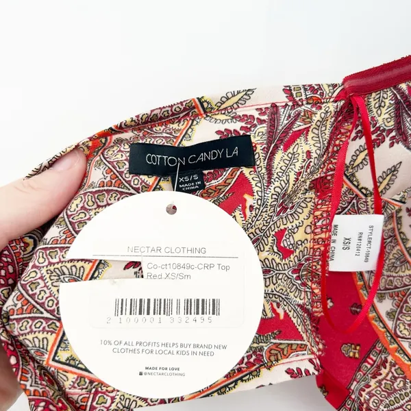 NWT Cotton Candy LA Womens Red Paisley Boho Festival Bandana Scarf Tube Top XS/S - Image 4