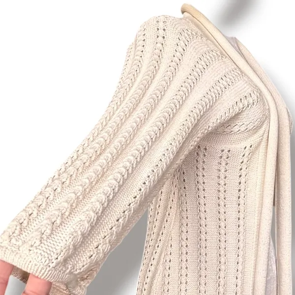 Fossil Cream Pointelle Knit Longline Open Front Duster Cardigan Casual Layer - Image 5