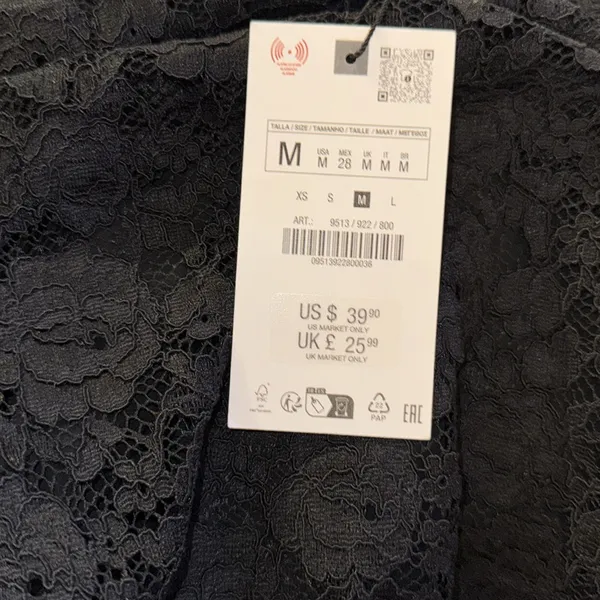 Zara Zara LACE BALLOON‎ TOP - Black - Image 4