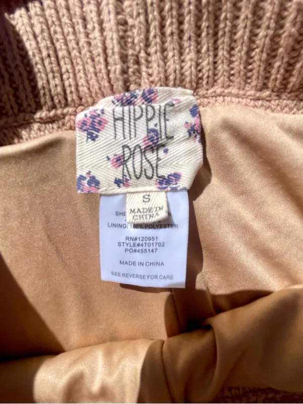 Hippie Rose Tan Ribbed‎ Knit shorts with Satin Lining - Image 2